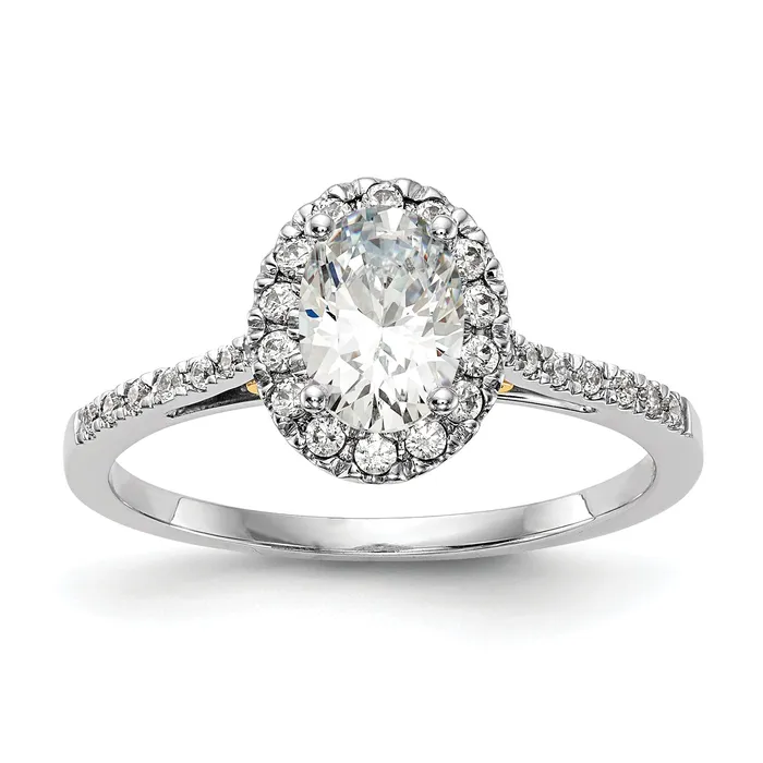 Goldia Rings 050ct CZ Solid Real 14k Twotone Oval Halo Engagement Ring
