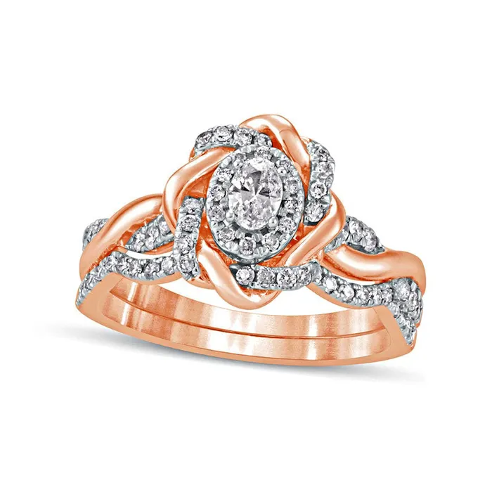 Goldia Rings 063 CT TW Oval Natural Diamond Frame Twist Shank Bridal Engagement Ring Set in Solid 10K Rose Gold Goldia Rings 063 CT TW Oval Natural Diamond Frame Twist Shank Bridal Engagement Ring Set in Solid 10K Rose Gold