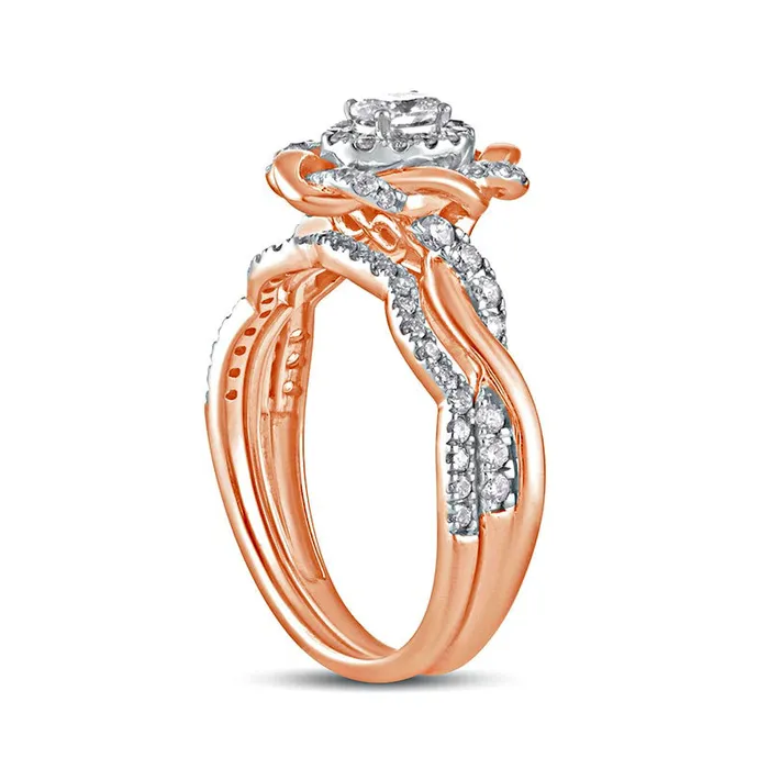 Goldia Rings 063 CT TW Oval Natural Diamond Frame Twist Shank Bridal Engagement Ring Set in Solid 10K Rose Gold Goldia Rings 063 CT TW Oval Natural Diamond Frame Twist Shank Bridal Engagement Ring Set in Solid 10K Rose Gold