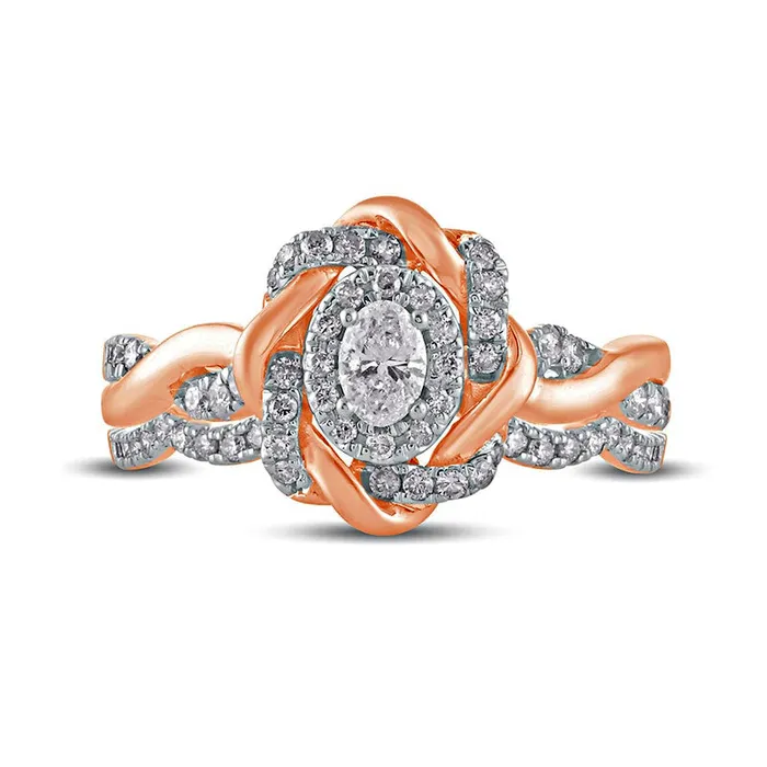 Goldia Rings 063 CT TW Oval Natural Diamond Frame Twist Shank Bridal Engagement Ring Set in Solid 10K Rose Gold Goldia Rings 063 CT TW Oval Natural Diamond Frame Twist Shank Bridal Engagement Ring Set in Solid 10K Rose Gold