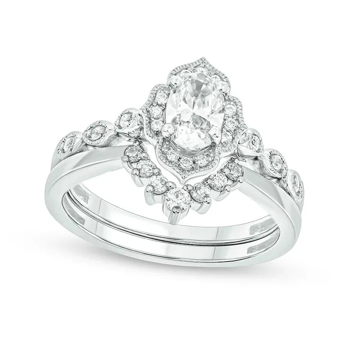 Goldia Rings 075 CT TW Oval Natural Diamond Frame Antique VintageStyle Bridal Engagement Ring Set in Solid 14K White Gold II2 Goldia Rings 075 CT TW Oval Natural Diamond Frame Antique VintageStyle Bridal Engagement Ring Set in Solid 14K White Gold II2