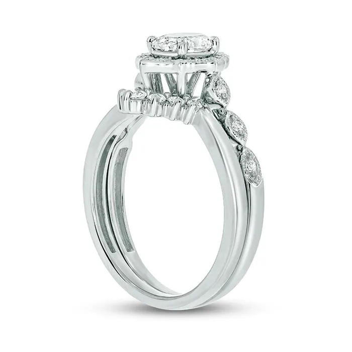 Goldia Rings 075 CT TW Oval Natural Diamond Frame Antique VintageStyle Bridal Engagement Ring Set in Solid 14K White Gold II2 Goldia Rings 075 CT TW Oval Natural Diamond Frame Antique VintageStyle Bridal Engagement Ring Set in Solid 14K White Gold II2