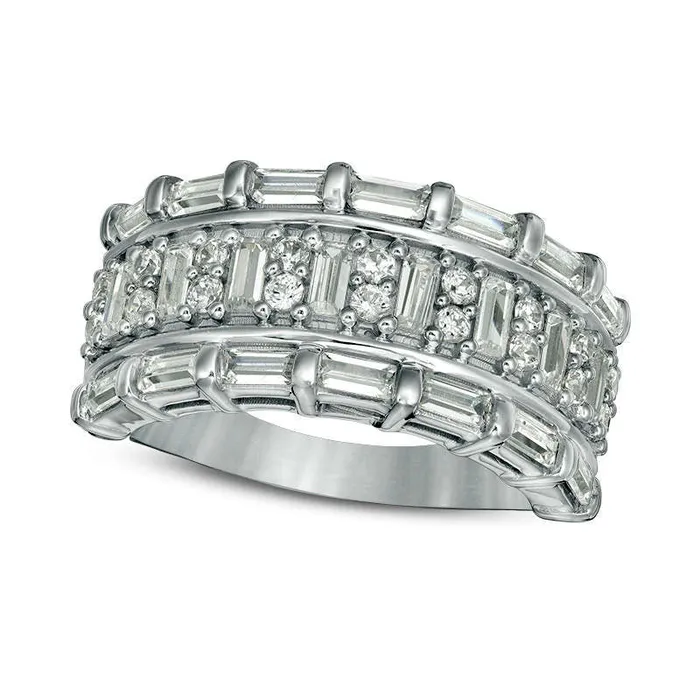 Goldia Rings 10 CT TW Baguette and Round Natural Diamond MultiRow Ring in Solid 10K White Gold Goldia Rings 10 CT TW Baguette and Round Natural Diamond MultiRow Ring in Solid 10K White Gold