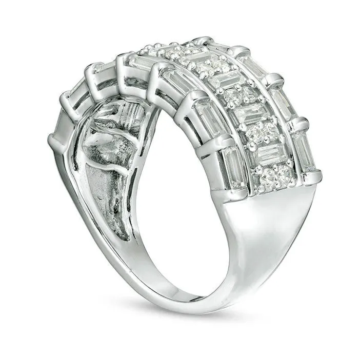 Goldia Rings 10 CT TW Baguette and Round Natural Diamond MultiRow Ring in Solid 10K White Gold Goldia Rings 10 CT TW Baguette and Round Natural Diamond MultiRow Ring in Solid 10K White Gold