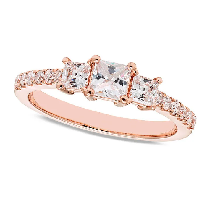 Goldia Rings 10 CT TW Certified PrincessCut Natural Diamond Three Stone Engagement Ring in Solid 14K Rose Gold II1 Goldia Rings 10 CT TW Certified PrincessCut Natural Diamond Three Stone Engagement Ring in Solid 14K Rose Gold II1
