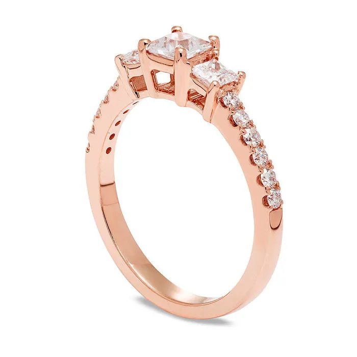 Goldia Rings 10 CT TW Certified PrincessCut Natural Diamond Three Stone Engagement Ring in Solid 14K Rose Gold II1 Goldia Rings 10 CT TW Certified PrincessCut Natural Diamond Three Stone Engagement Ring in Solid 14K Rose Gold II1