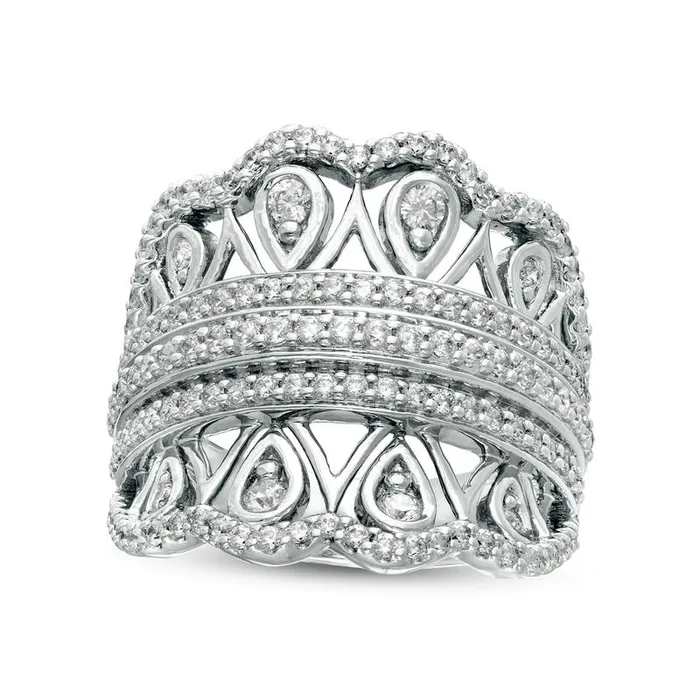 Goldia Rings 10 CT TW Natural Diamond Ornate Scallop Chevron Ring in Solid 10K White Gold Goldia Rings 10 CT TW Natural Diamond Ornate Scallop Chevron Ring in Solid 10K White Gold