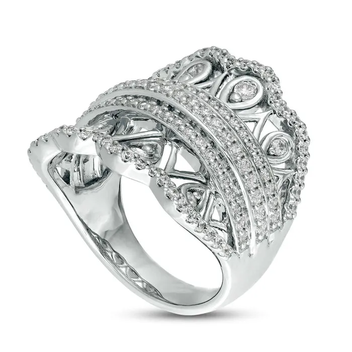 Goldia Rings 10 CT TW Natural Diamond Ornate Scallop Chevron Ring in Solid 10K White Gold Goldia Rings 10 CT TW Natural Diamond Ornate Scallop Chevron Ring in Solid 10K White Gold