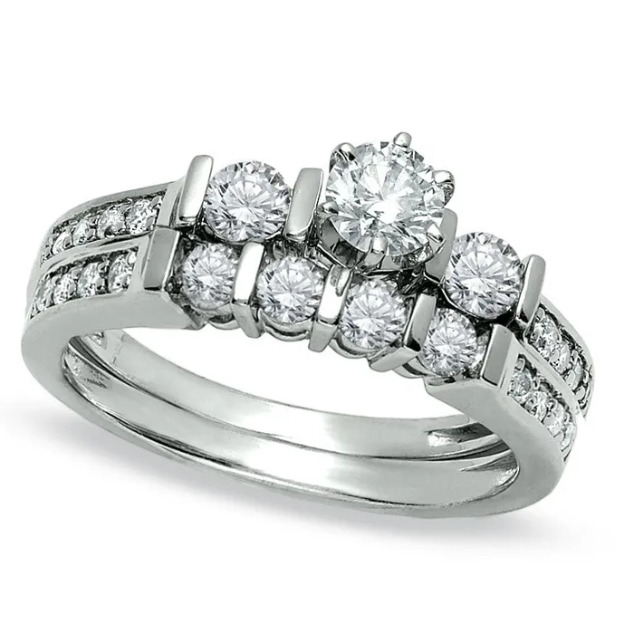 Goldia Rings 10 CT TW Natural Diamond Three Stone Bridal Engagement Ring Set in Solid 14K White Gold Goldia Rings 10 CT TW Natural Diamond Three Stone Bridal Engagement Ring Set in Solid 14K White Gold