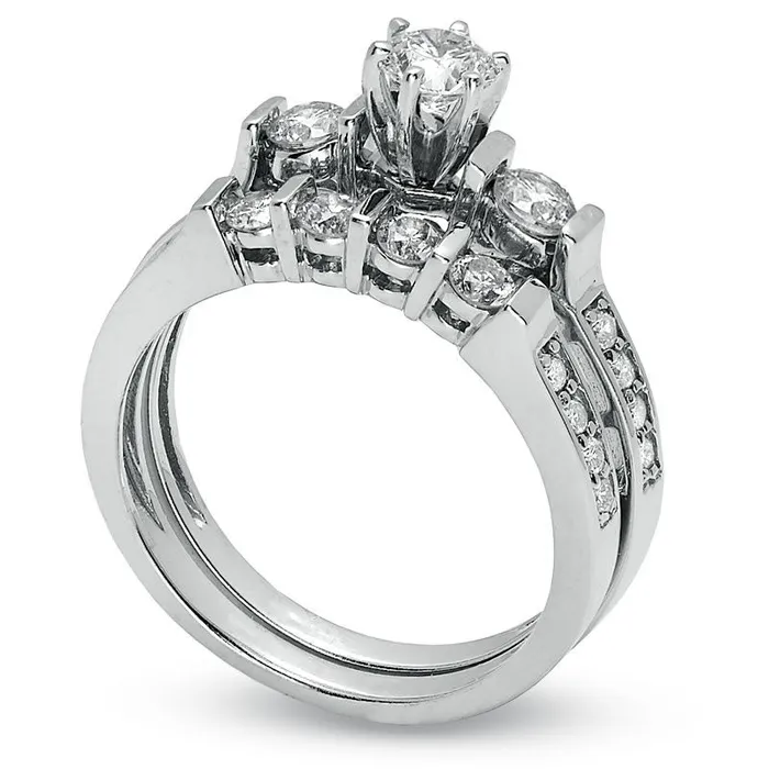 Goldia Rings 10 CT TW Natural Diamond Three Stone Bridal Engagement Ring Set in Solid 14K White Gold Goldia Rings 10 CT TW Natural Diamond Three Stone Bridal Engagement Ring Set in Solid 14K White Gold