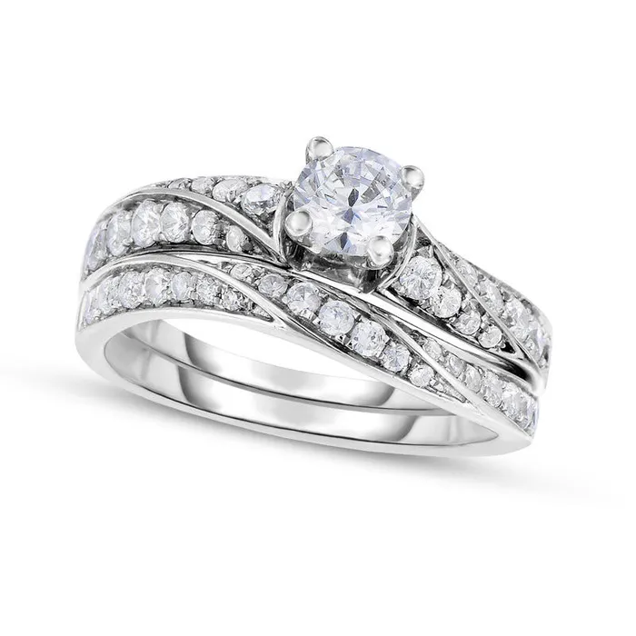 Goldia Rings 10 CT TW Natural Diamond Waves Bridal Engagement Ring Set in Solid 14K White Gold Goldia Rings 10 CT TW Natural Diamond Waves Bridal Engagement Ring Set in Solid 14K White Gold