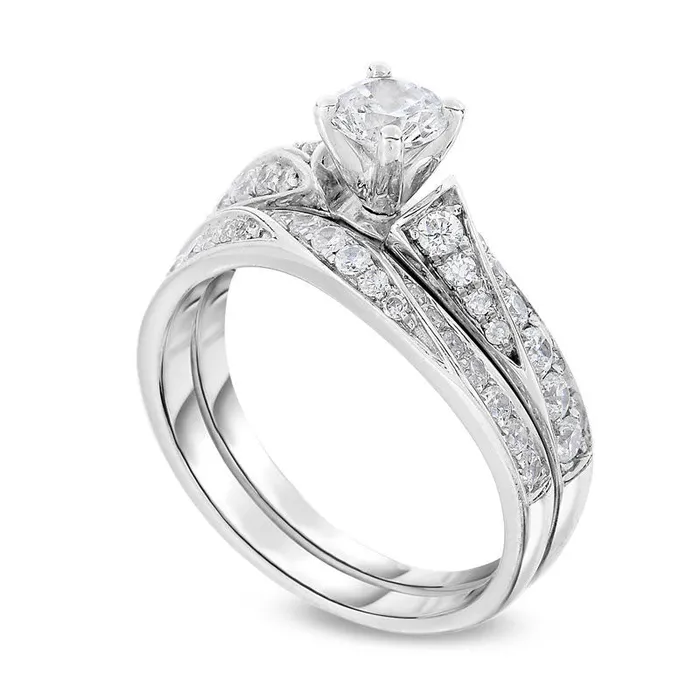 Goldia Rings 10 CT TW Natural Diamond Waves Bridal Engagement Ring Set in Solid 14K White Gold Goldia Rings 10 CT TW Natural Diamond Waves Bridal Engagement Ring Set in Solid 14K White Gold