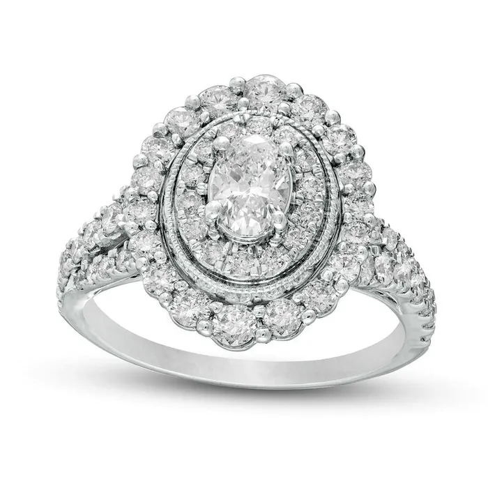 Goldia Rings 15 CT TW Oval Natural Diamond Double Frame Antique VintageStyle Engagement Ring in Solid 14K White Gold Goldia Rings 15 CT TW Oval Natural Diamond Double Frame Antique VintageStyle Engagement Ring in Solid 14K White Gold