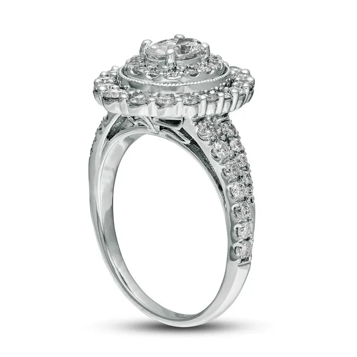 Goldia Rings 15 CT TW Oval Natural Diamond Double Frame Antique VintageStyle Engagement Ring in Solid 14K White Gold Goldia Rings 15 CT TW Oval Natural Diamond Double Frame Antique VintageStyle Engagement Ring in Solid 14K White Gold