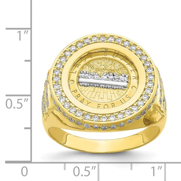 Goldia Rings 10K Yellow Gold wRhodium CZ Micropave Last Supper Mens Ring