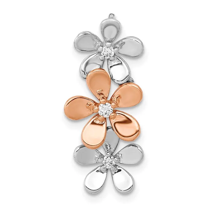 Goldia Rings 14k Rose and White Gold 110ct Real Diamond Three Flower Chain Slide