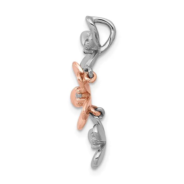 Goldia Rings 14k Rose and White Gold 110ct Real Diamond Three Flower Chain Slide