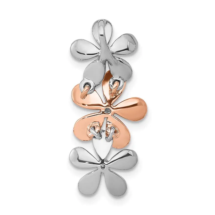 Goldia Rings 14k Rose and White Gold 110ct Real Diamond Three Flower Chain Slide