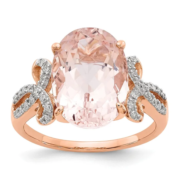 Goldia Rings 14k Rose Gold Diamond and Morganite Oval Ring