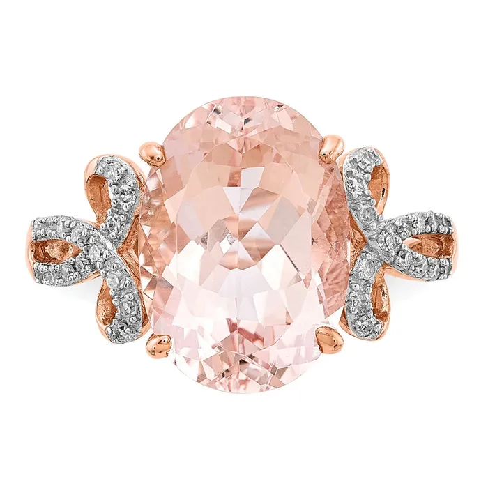 Goldia Rings 14k Rose Gold Diamond and Morganite Oval Ring Goldia Rings 14k Rose Gold Diamond and Morganite Oval Ring