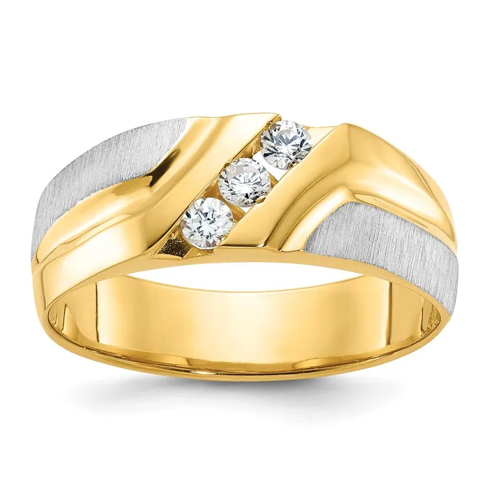 Goldia Rings 14k Twotone Gold Mens Polished and Satin 14 carat Diamond Complete Ring