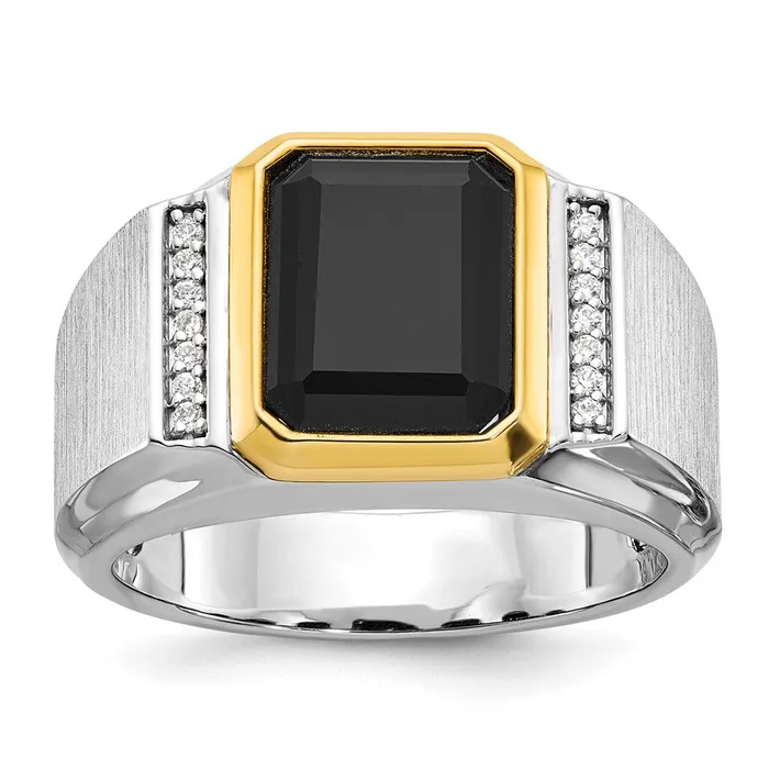 Goldia Rings 14k Twotone Gold Mens Polished and Satin Onyx Diamond Ring Mounting Goldia Rings 14k Twotone Gold Mens Polished and Satin Onyx Diamond Ring Mounting
