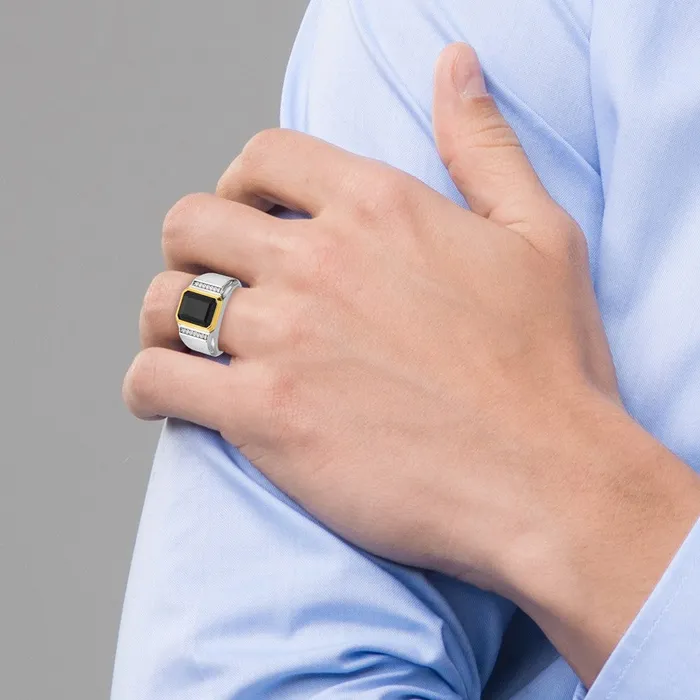 Goldia Rings 14k Twotone Gold Mens Polished and Satin Onyx Diamond Ring Mounting