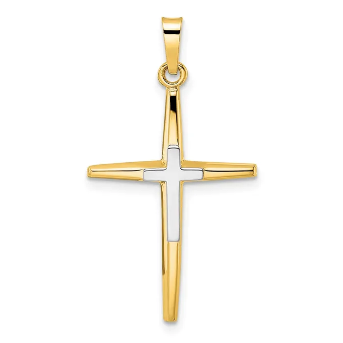 Goldia Rings 14k Twotone Gold Polished Solid Double Cross Pendant