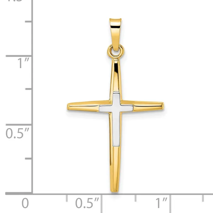 Goldia Rings 14k Twotone Gold Polished Solid Double Cross Pendant