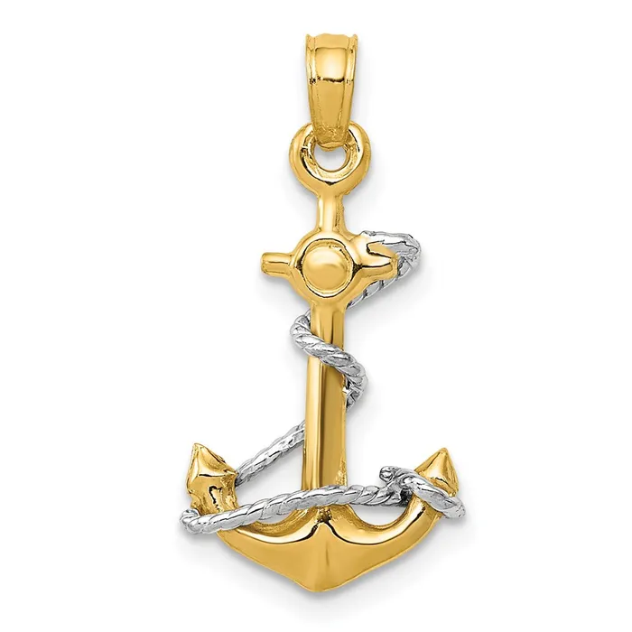 Goldia Rings 14k Twotone Gold Twotone Gold 3D Anchor WRope Pendant