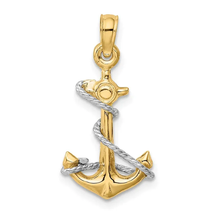 Goldia Rings 14k Twotone Gold Twotone Gold 3D Anchor WRope Pendant