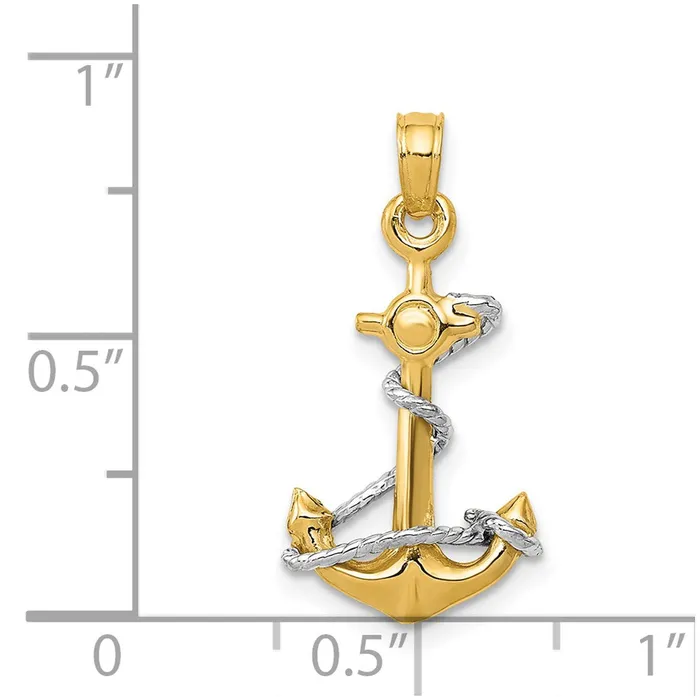 Goldia Rings 14k Twotone Gold Twotone Gold 3D Anchor WRope Pendant