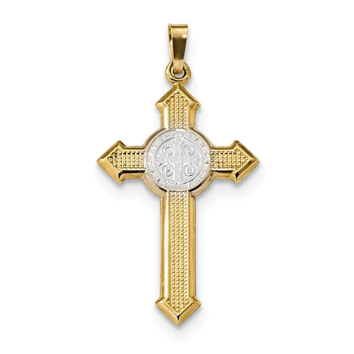 Goldia Rings 14k Twotone Gold wRhodium Polished Saint Benedict Medal Cross Pendant Goldia Rings 14k Twotone Gold wRhodium Polished Saint Benedict Medal Cross Pendant