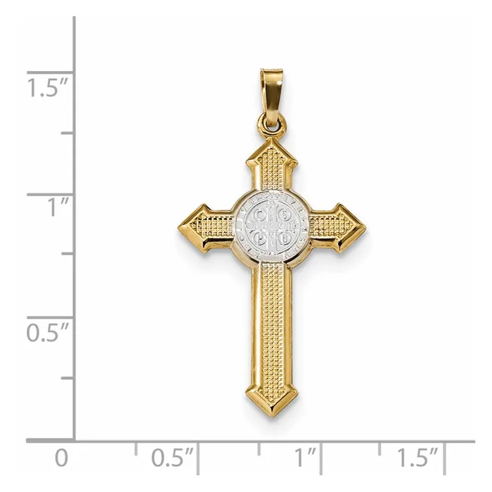 Goldia Rings 14k Twotone Gold wRhodium Polished Saint Benedict Medal Cross Pendant