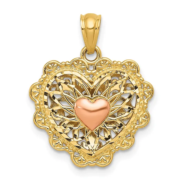 Goldia Rings 14k Twotone Gold wWhite Rhodium Polish Reversible Filigree Heart Pendant Goldia Rings 14k Twotone Gold wWhite Rhodium Polish Reversible Filigree Heart Pendant