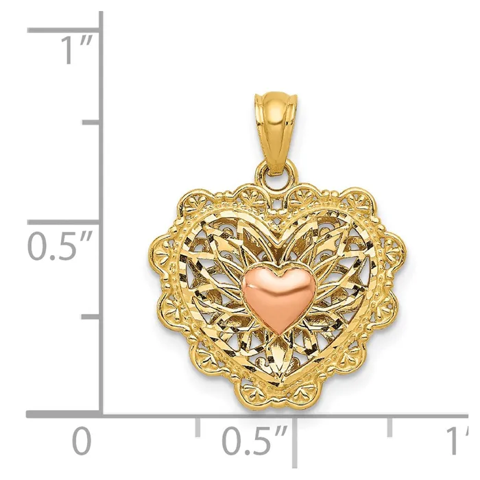 Goldia Rings 14k Twotone Gold wWhite Rhodium Polish Reversible Filigree Heart Pendant