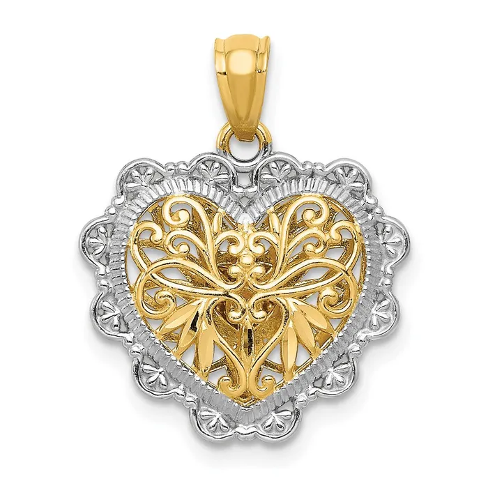 Goldia Rings 14k Twotone Gold wWhite Rhodium Polish Reversible Filigree Heart Pendant