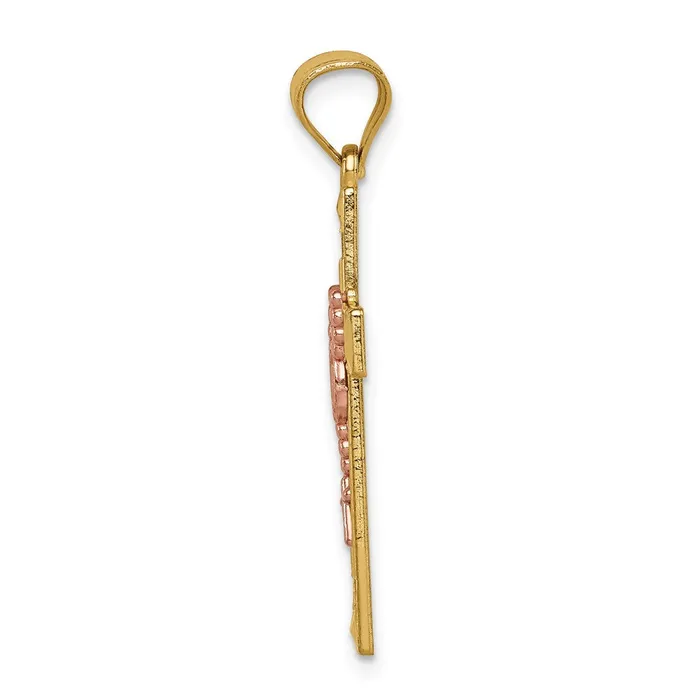 Goldia Rings 14k Twotone Gold White Rhodium Cross wRosary Pendant