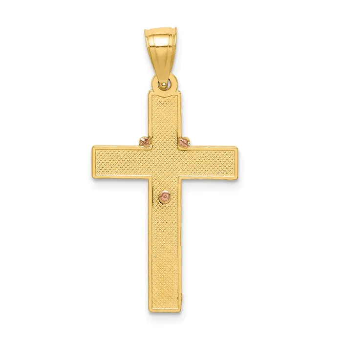 Goldia Rings 14k Twotone Gold White Rhodium Cross wRosary Pendant