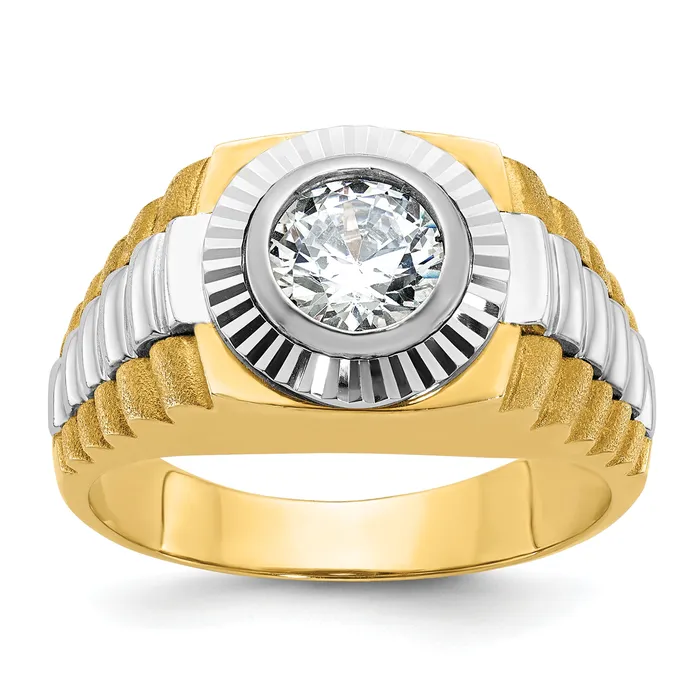 Goldia Rings 14k Twotone Two Tone 1 Ct Lab Grown Diamond VSSI G Polished Satin and Textured Mens Ring Goldia Rings 14k Twotone Two Tone 1 Ct Lab Grown Diamond VSSI G Polished Satin and Textured Mens Ring