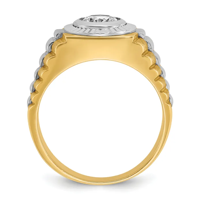 Goldia Rings 14k Twotone Two Tone 1 Ct Lab Grown Diamond VSSI G Polished Satin and Textured Mens Ring