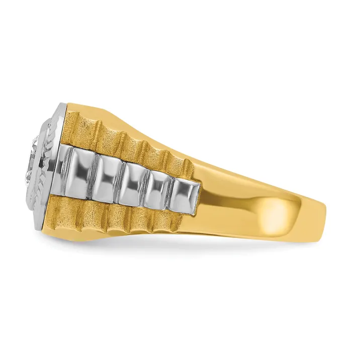 Goldia Rings 14k Twotone Two Tone 1 Ct Lab Grown Diamond VSSI G Polished Satin and Textured Mens Ring