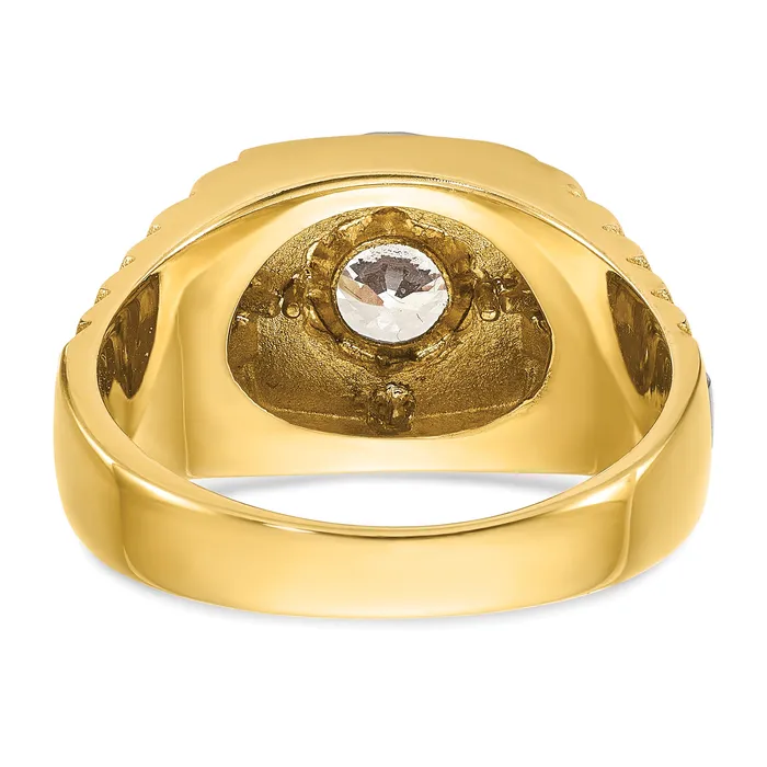 Goldia Rings 14k Twotone Two Tone 1 Ct Lab Grown Diamond VSSI G Polished Satin and Textured Mens Ring