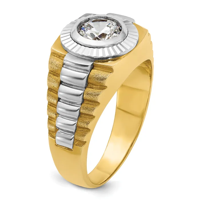 Goldia Rings 14k Twotone Two Tone 1 Ct Lab Grown Diamond VSSI G Polished Satin and Textured Mens Ring
