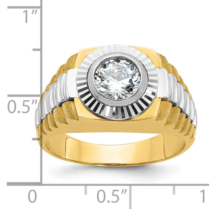 Goldia Rings 14k Twotone Two Tone 1 Ct Lab Grown Diamond VSSI G Polished Satin and Textured Mens Ring