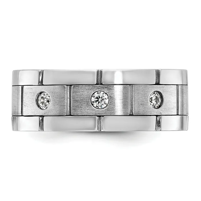 Goldia Rings 14k White Gold 16 Ct Lab Grown Diamond VSSI G Three Stone Polished Satin and Grooved Mens Ring