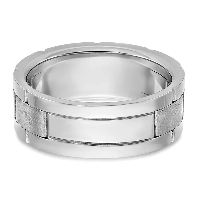 Goldia Rings 14k White Gold 16 Ct Lab Grown Diamond VSSI G Three Stone Polished Satin and Grooved Mens Ring
