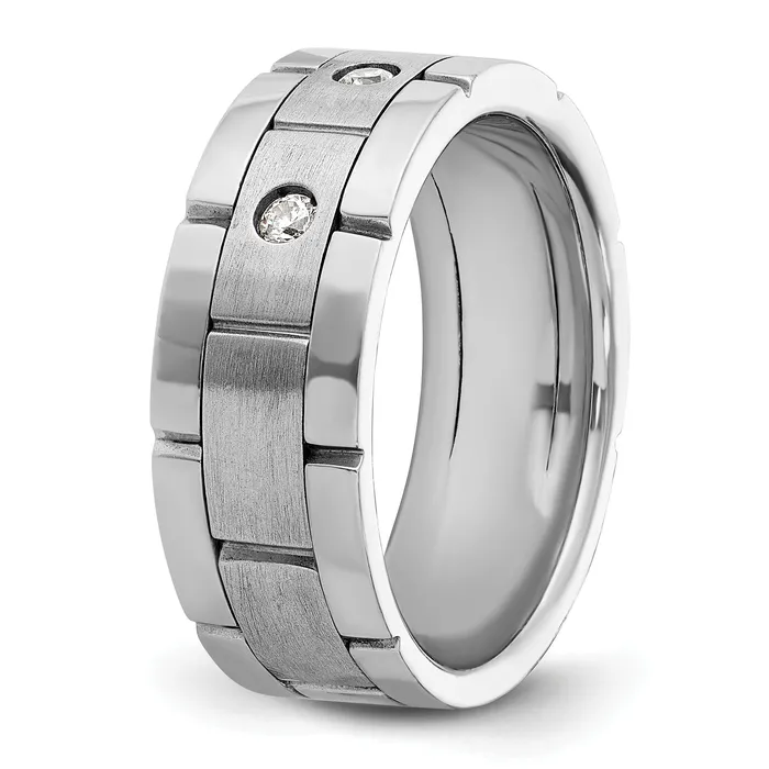 Goldia Rings 14k White Gold 16 Ct Lab Grown Diamond VSSI G Three Stone Polished Satin and Grooved Mens Ring