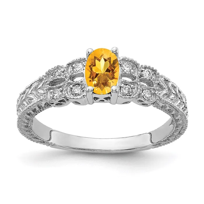 Goldia Rings 14k White Gold 6x4mm Oval Citrine A Real Diamond ring