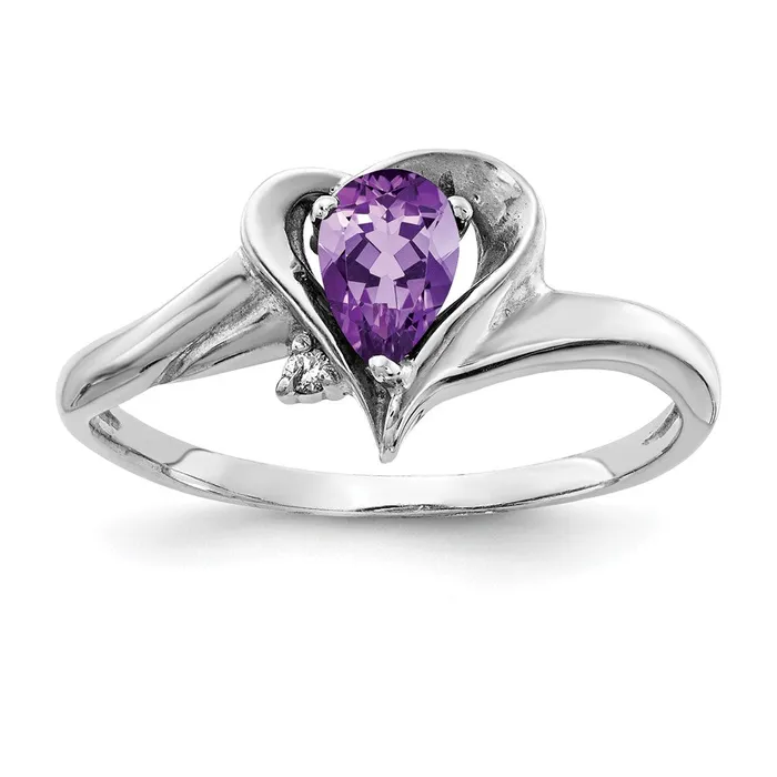 Goldia Rings 14k White Gold 6x4mm Pear Amethyst AAA Diamond ring